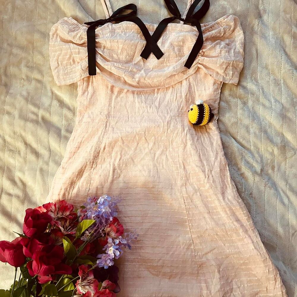 Shein Pink Dress With Black Bows